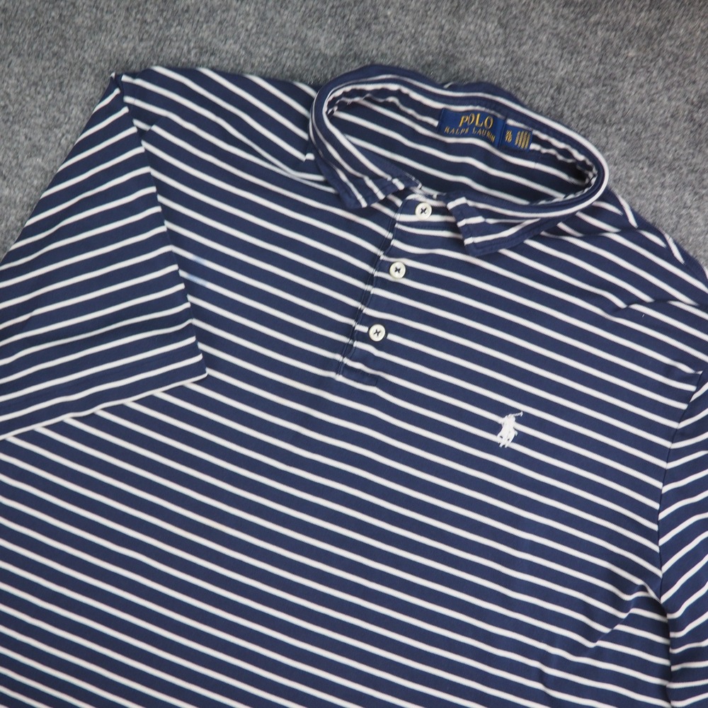Polo Ralph Lauren Polo Mens XL Short Sleeve Navy Blue Striped Preppy Old Money